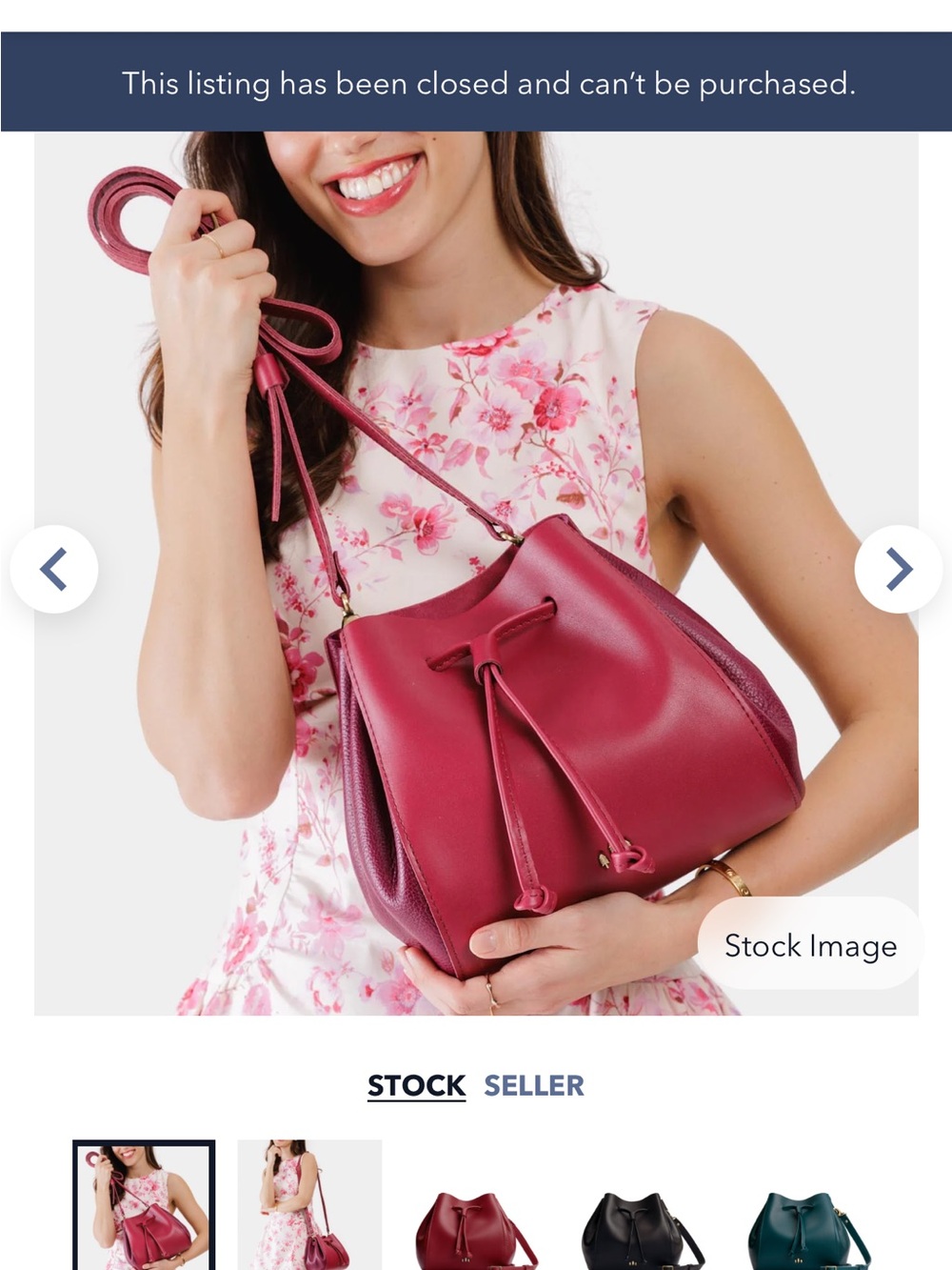 Portland Leather Berry Red Drawstring Bucket Bag with Tassels - charm included - Picture 2 of 8